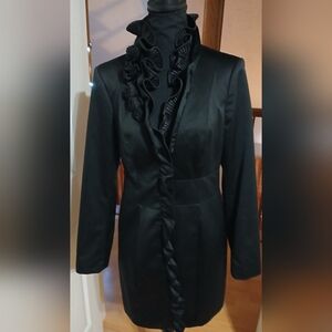 Women's Semi-formal Black Ruffled Coat Dress (or coat)
